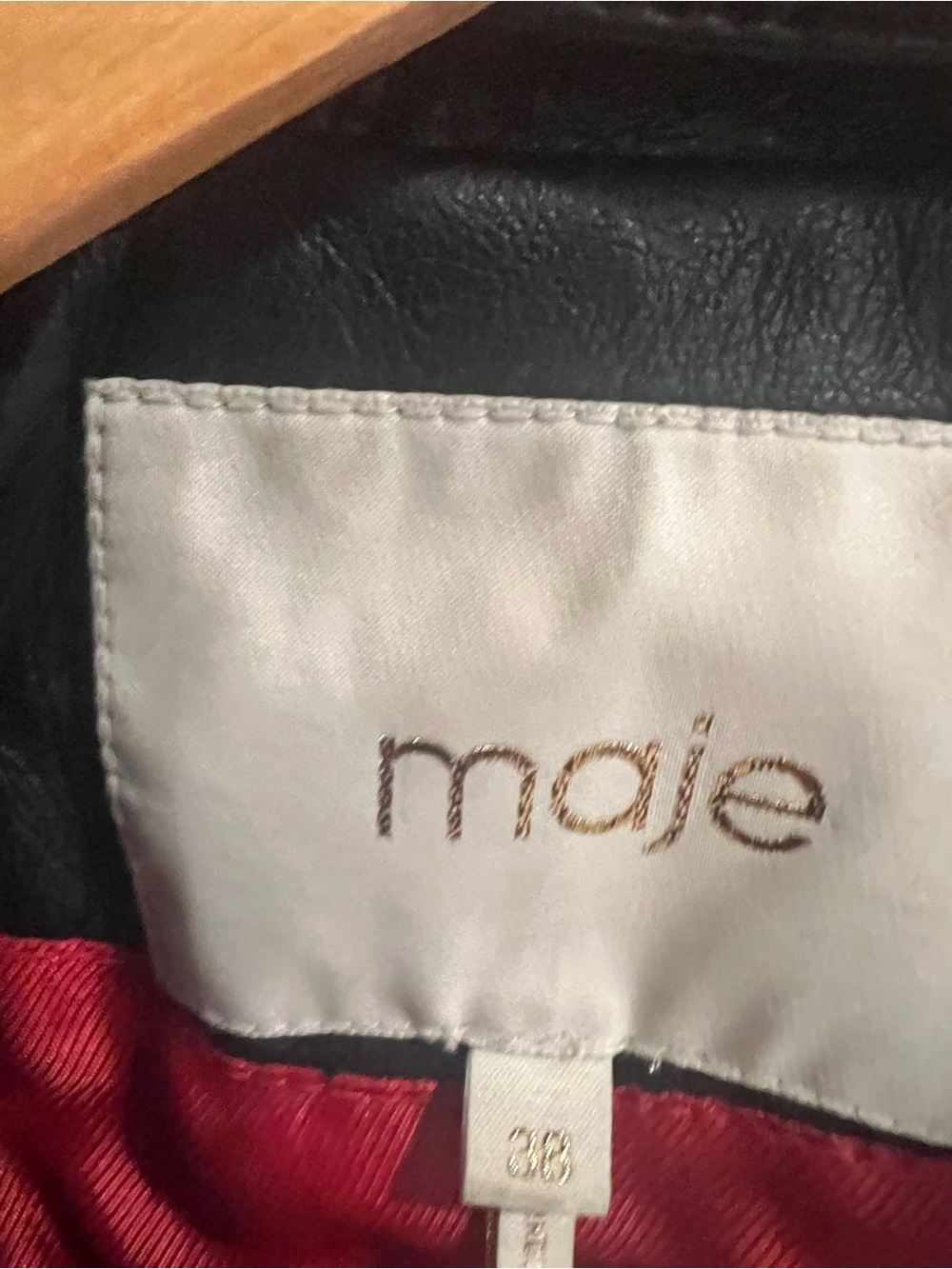 Maje Black Leather Biker Jacket with Red Lining size 38 - Picture 8 of 12